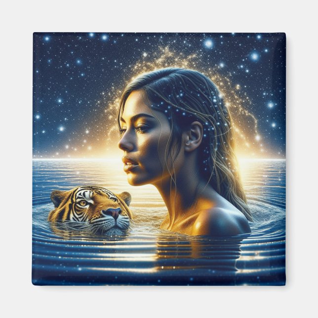 Mystical Woman Swimming med Tiger Magnet (Framsidan)