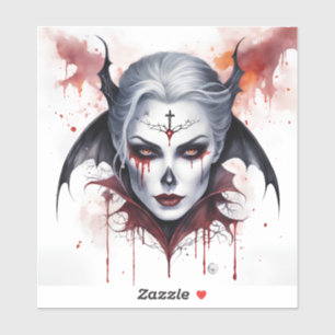 Mystical Woman Vampire Watercolor Halloween Klistermärken
