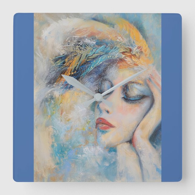 Mystical Woman Wall Art Clock Fyrkantig Klocka (Framsida)