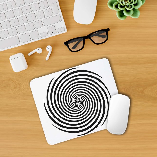 Mystifiera din mus med Hypnosis Spiral-musknapp Musmatta (Spice up your workspace with this hypnotic retro modern black and white spiral computer mouse pad! )