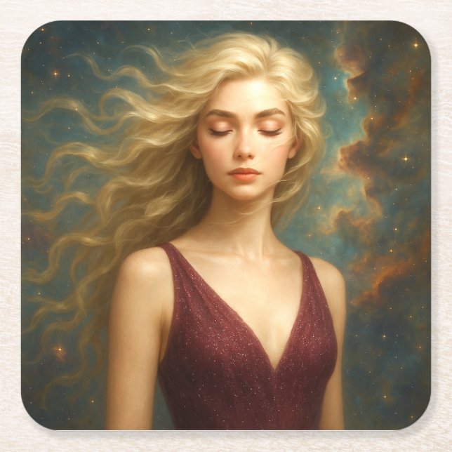 Mystik Woman – Glasuntersetzer Underlägg Papper Kvadrat (Framsidan)