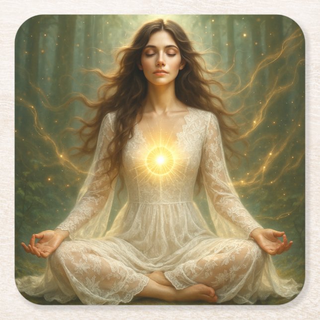 Mystik Woman – Glasuntersetzer Underlägg Papper Kvadrat (Framsidan)