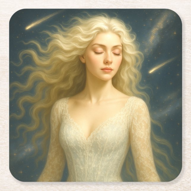 Mystik Woman – Glasuntersetzer Underlägg Papper Kvadrat (Framsidan)