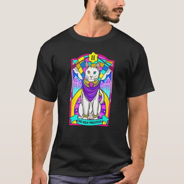 Mystikum för högprisklass Kat Arcana Tarot Card T Shirt (Framsida)