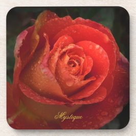 Mystique Dark Botanical Red Orange Rose Coaster Underlägg