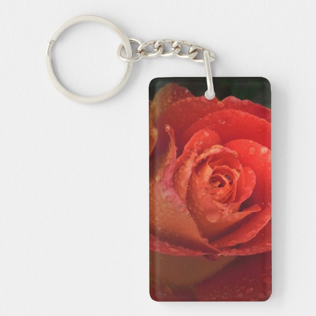 Mystique Dark Botanical Red Orange Rose Keyring (Framsidan)