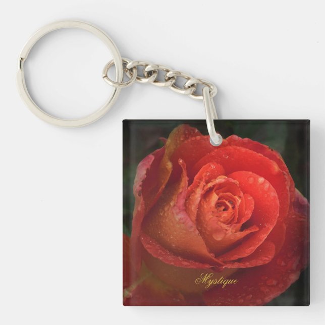 Mystique Dark Botanical Red Orange Rose Keyring (Framsidan)