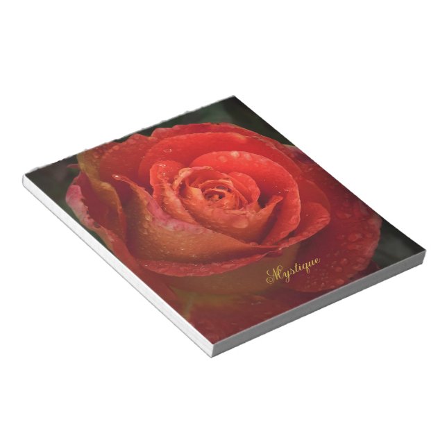 Mystique Dark Botanical Red Orange Rose Notepad Anteckningsblock (Vinklad)