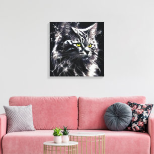 Mystique in Black and Silver - Mystical Cat Canvastryck