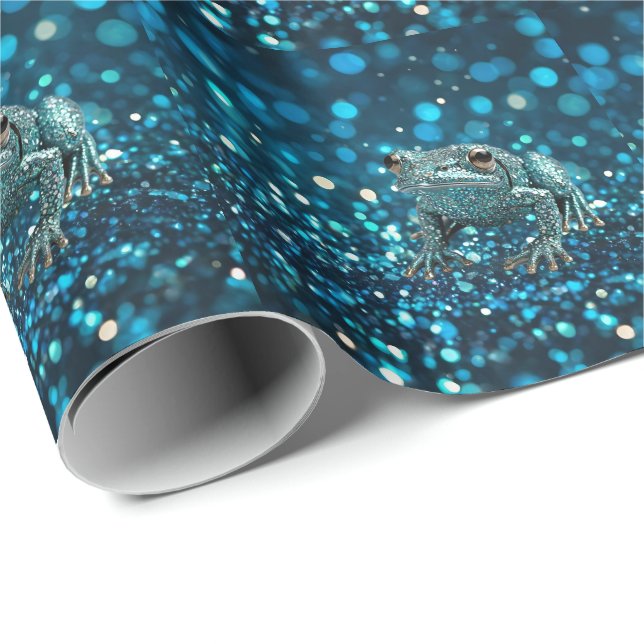 Mystique of the Blue Dimentee Frog on Blue Bokeh Presentpapper (Rullad Hörn)
