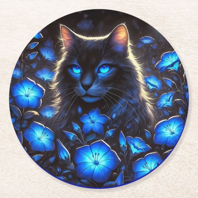 Mystische bezaubernde Katze Underlägg Papper Rund (Framsidan)