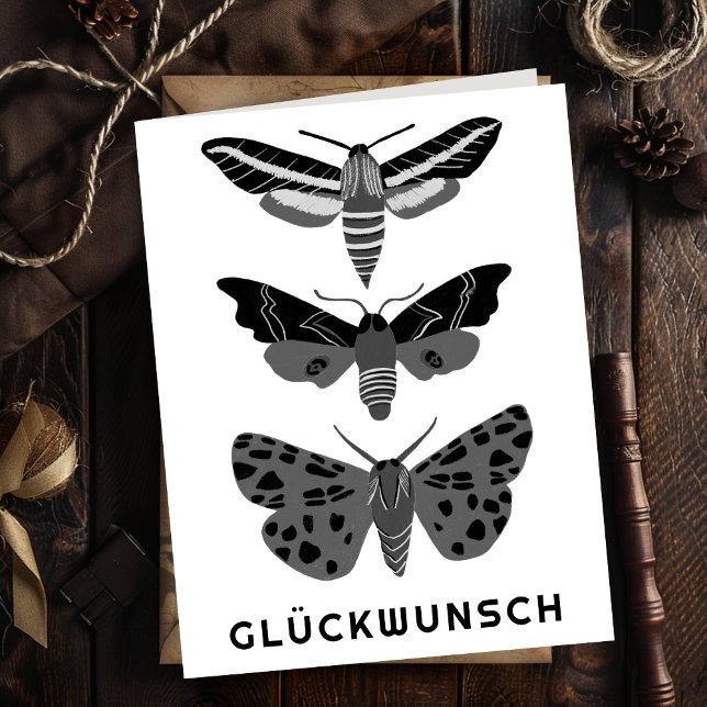 Mystische Magische Motten Schwarz-weiß GLUCKWUNSCH Kort (GLUCKWUNSCH motten karte gothic )