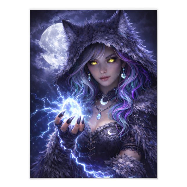 Mystische Wolfs-Kriegerin – Night Spirit Poster (Framsidan)