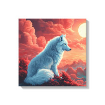 Mystischer weißer Wolf bei Sonnenuntergang