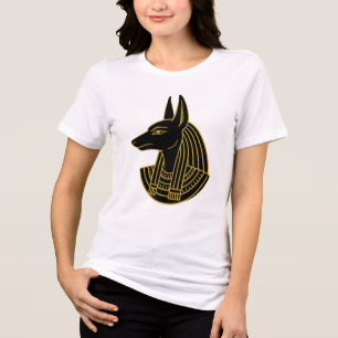 Mystisk Anubis Gylden Linje Art T-Shirt – Dam