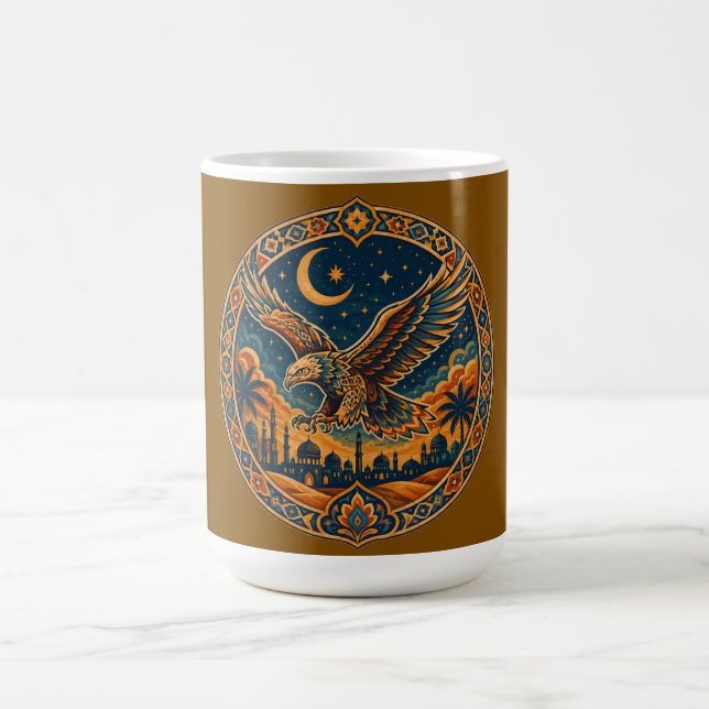Mystisk arabisk uggla halvmåne ökenkonst kaffemugg (Center)