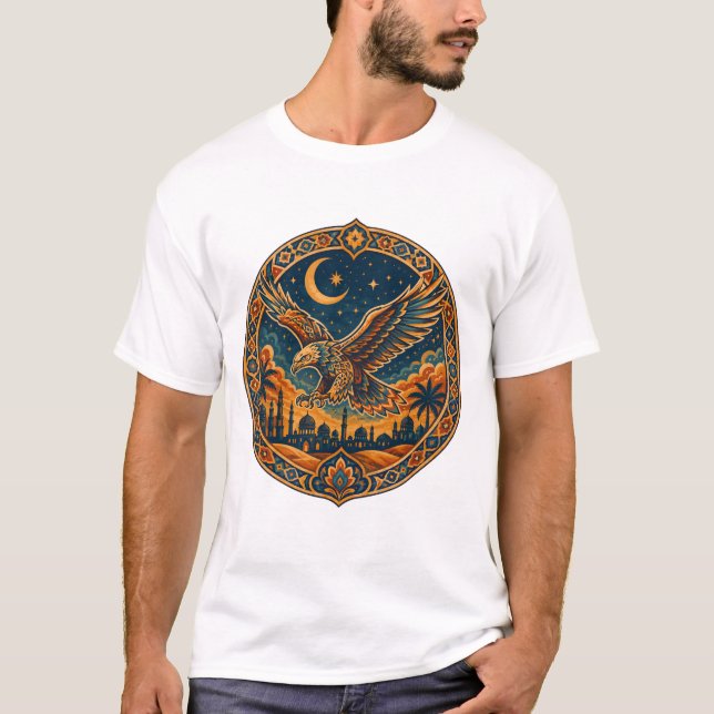 Mystisk arabisk uggla halvmåne ökenkonst t shirt (Framsida)