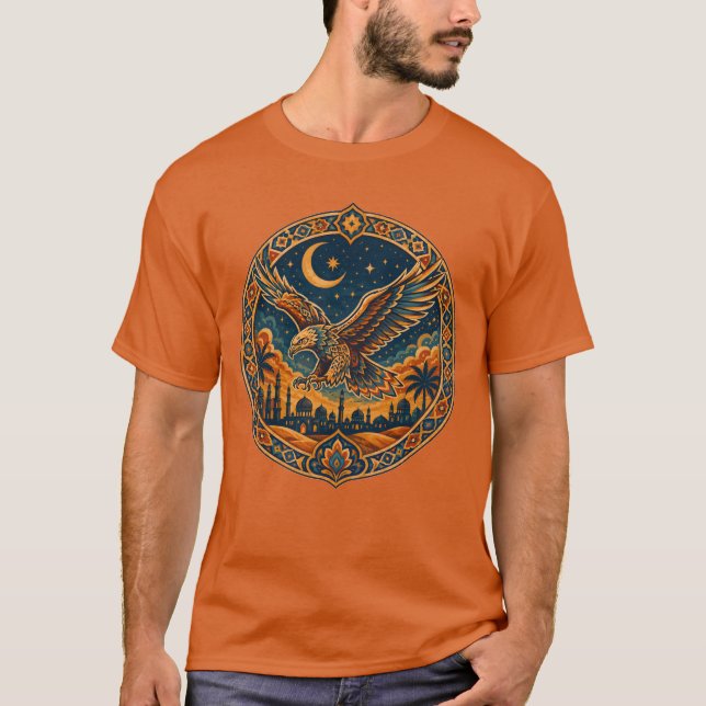 Mystisk arabisk uggla halvmåne ökenkonst t shirt (Framsida)