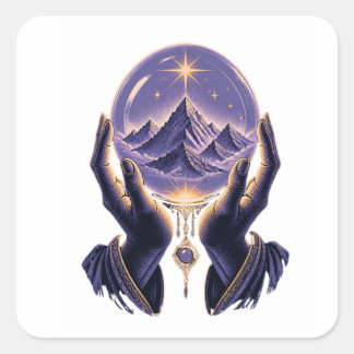 Mystisk Berg Celestiala Händer Andlig Natur Fyrkantigt Klistermärke