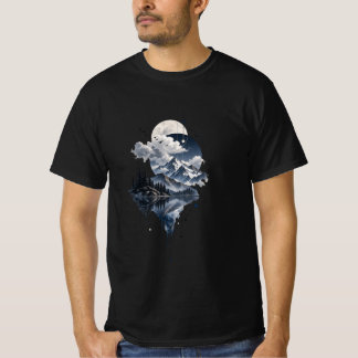 Mystisk bergslandschaft Måne och geometrisk Clo T Shirt