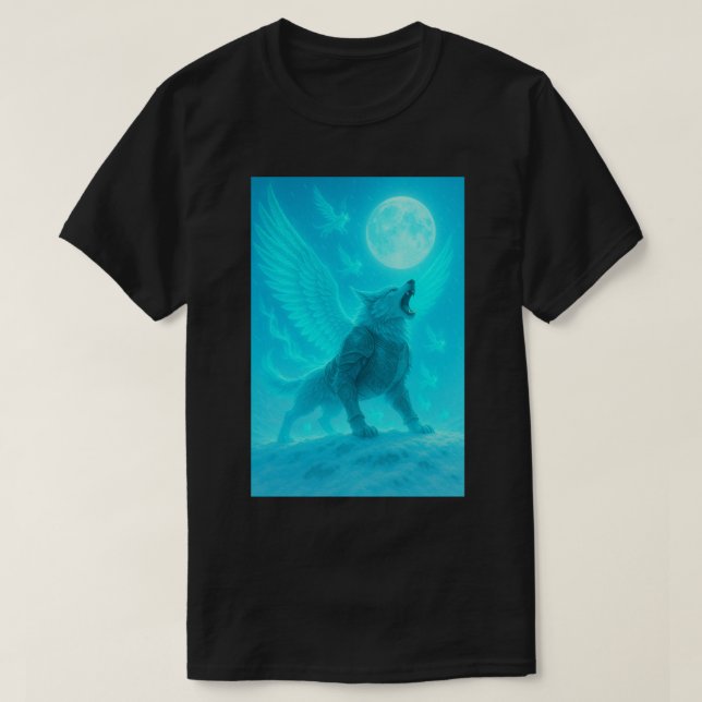 Mystisk bevingad varg som ylar mot månen t shirt (Design framsida)
