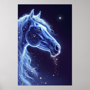 Mystisk blå enhörning i stjärnig natthimmel poster