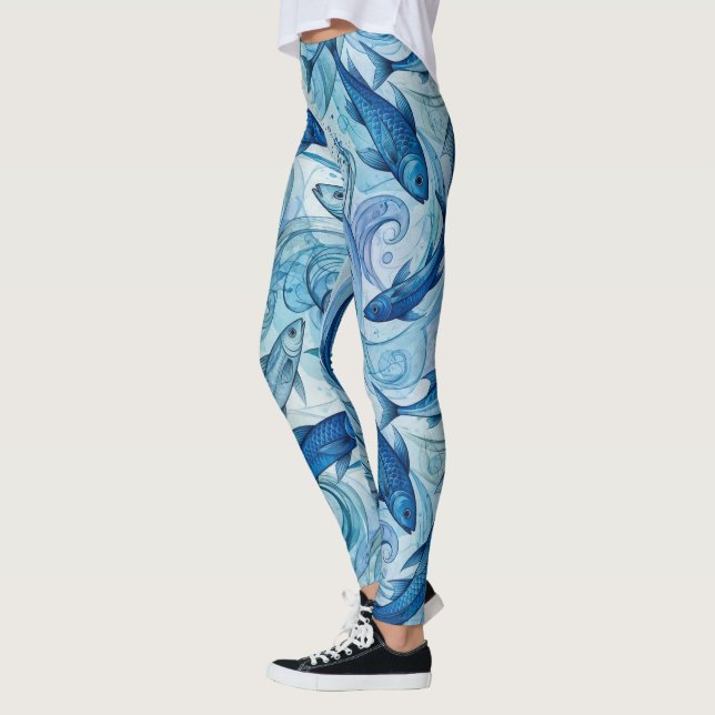 Mystisk blå fisk flytande harmoni leggings (Vänster)