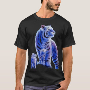 Mystisk Blå Is Tiger Familj Grafisk T-Shirt 