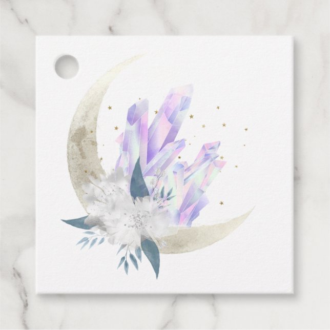 Mystisk Boho Crystal Moon Bröllop Gåvor Etiketter (Framsida)