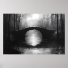 Mystisk bro över lugna vatten – Monokrom Poster