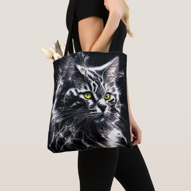 Mystisk bruten ljus katt konst handledbag tygkasse (Närbild)