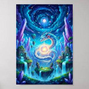 Mystisk Celestial Drakflytande Fantasyaffisch Poster