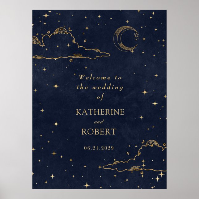 Mystisk Celestial Guld Måne Moln Bröllop Poster (Framsidan)