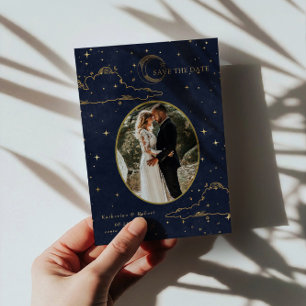 Mystisk Celestial Guld Måne Moln Bröllop Spara Datumet