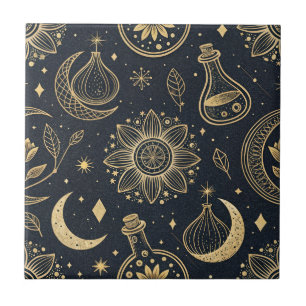Mystisk Celestial Häxkonst - Guld Botanisk (2) Kakelplatta