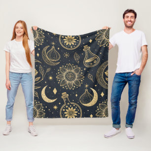 Mystisk Celestial Häxkonst - Guld Botanisk Fleecefilt