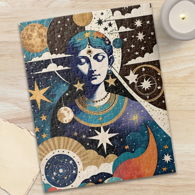 Mystisk Celestial Stjärn Gudinna Natt Himmel Pussel (Mystical Celestial Star Goddess Night Sky Jigsaw Puzzle)