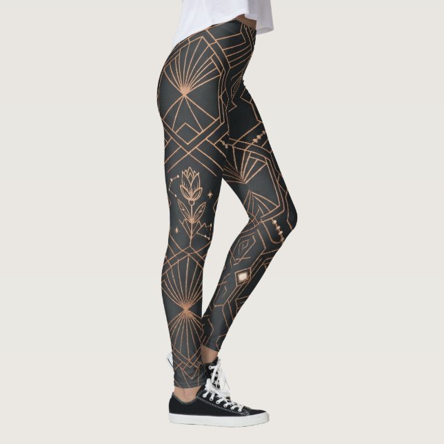 Mystisk Celestiel Art Deco Geometrisk Lotusmönster Leggings (Höger)