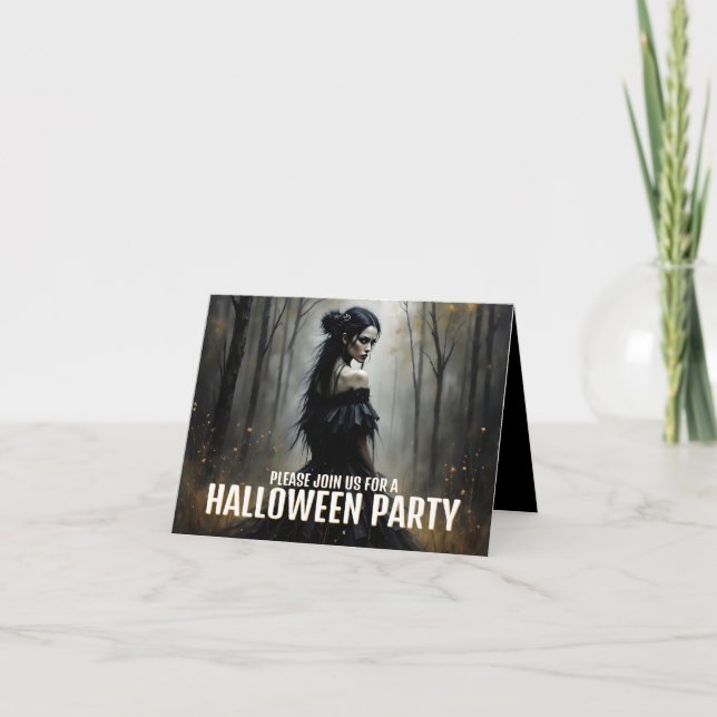 Mystisk dam i mörk Halloween-skog - Inbjudan (Framsida)