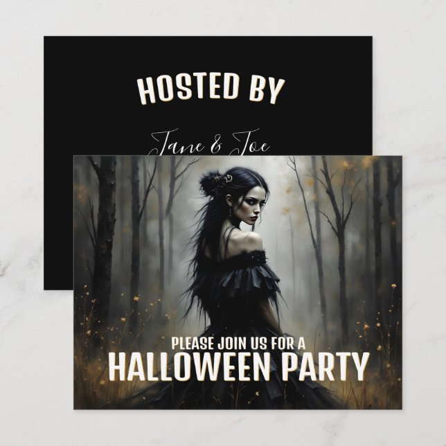 Mystisk dam i mörk Halloween-skov (Fram/baksida)