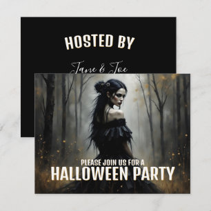 Mystisk dam i mörk Halloween-skov