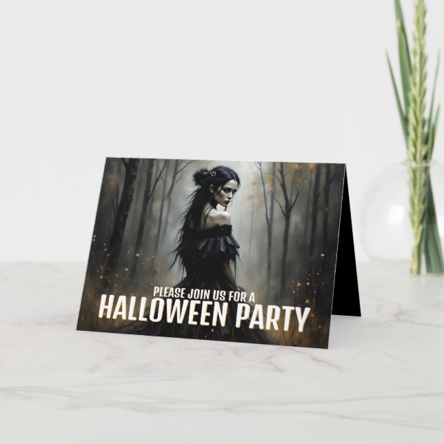 Mystisk dam i mörk Halloween-skov - Inbjudan (Framsida)