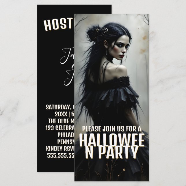 Mystisk dam i mörka Halloween-skogen - Inbjudan (Fram/baksida)