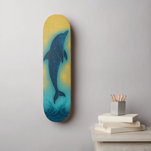 Mystisk delfin Retro färger Väggkonst Skateboard (Väggkonst)