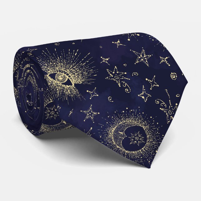 Mystisk design vintage stil. Öga, måne, stjärnor Slips (Rullad)