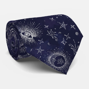 Mystisk design vintage stil. Öga, måne, stjärnor Slips