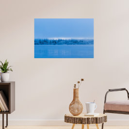 Mystisk dimma över snöig sjö Bohinj, Slovenien Poster