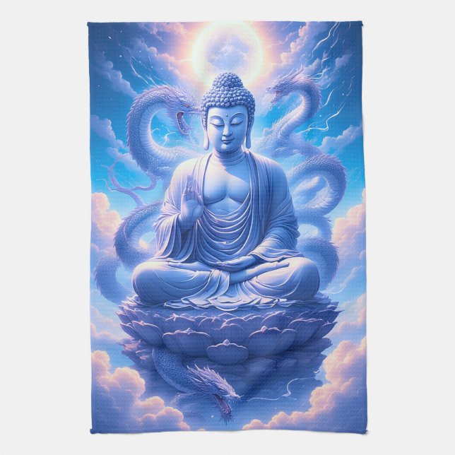 Mystisk drakbuddha meditation kökshandduk (Vertikal)