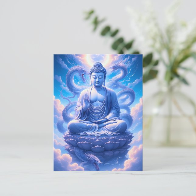 Mystisk drakbuddha meditation vykort (Stående Fram)