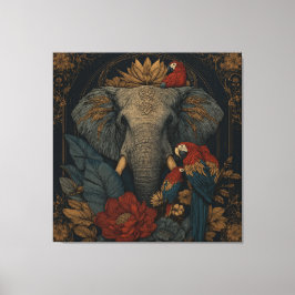 Mystisk Dschungel Elefant & Papegoja Canvas Väggko